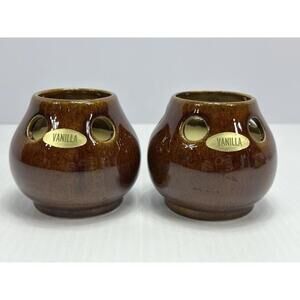 2 Vintage‎ Sears 1971 Votive Candle Holder MCM Brown Glazed Vanilla Never Burnt